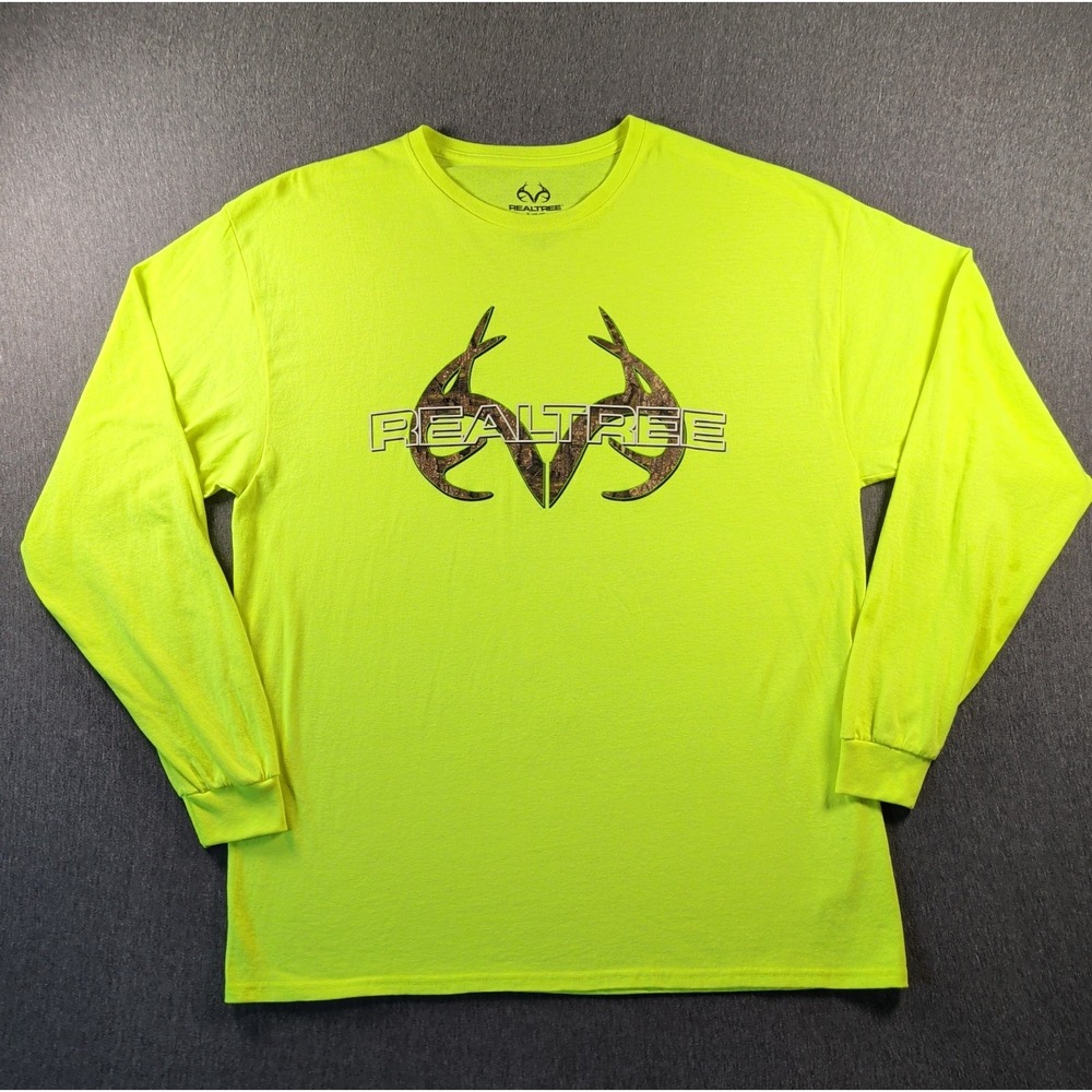 RealTree Bright Neon Yellow LS Shirt XL Hi Viz Hunting Camo Logo Outdoor Camping